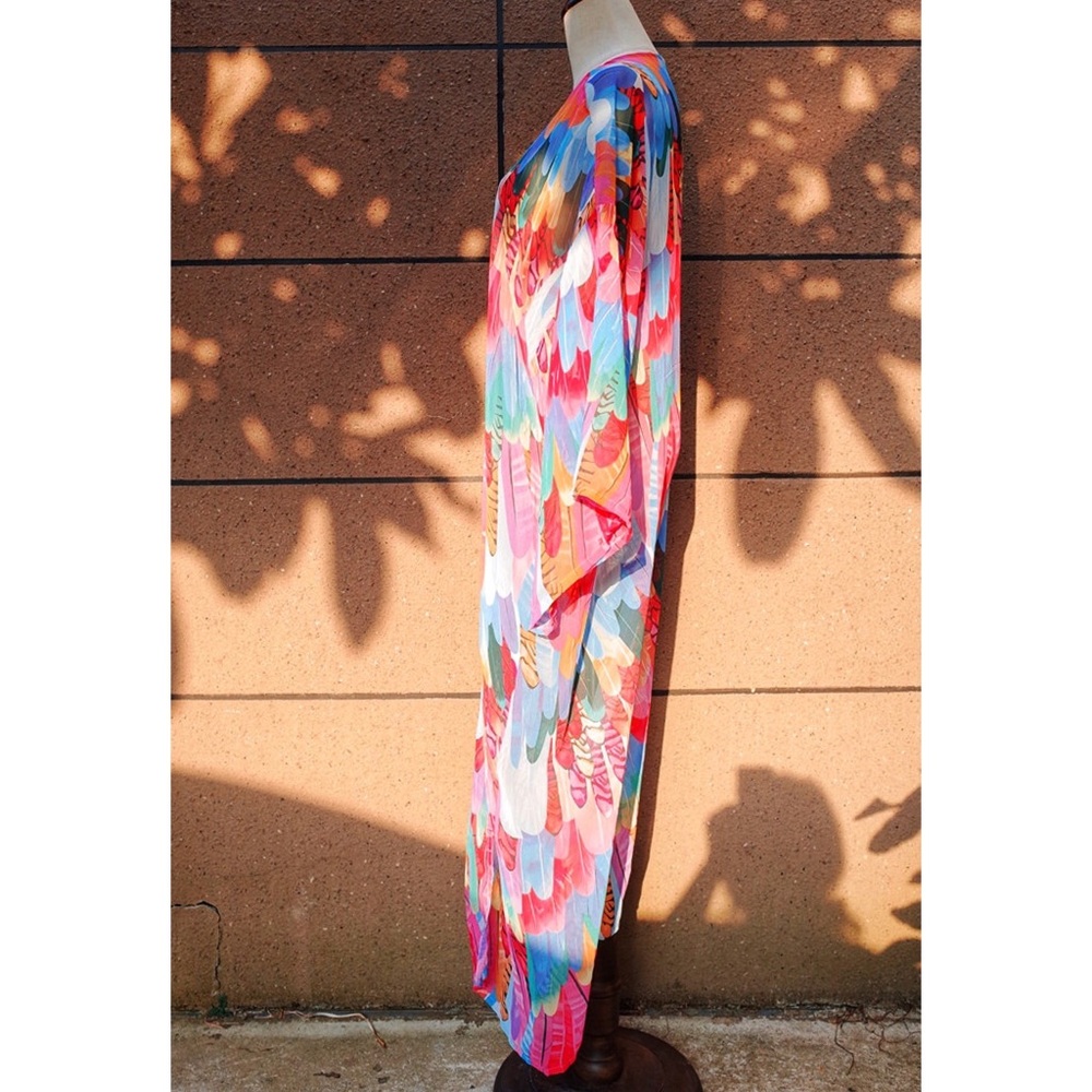 Bohemian Rainbow Feathers Kimono Beach Coverup - Picture 7 of 12